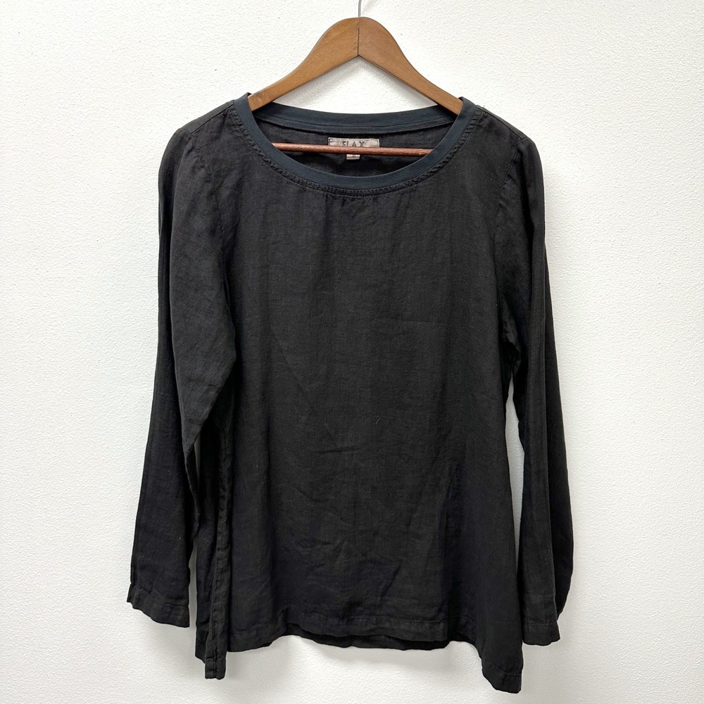 FLAX Long Sleeve Linen Tunic Shirt Black S
